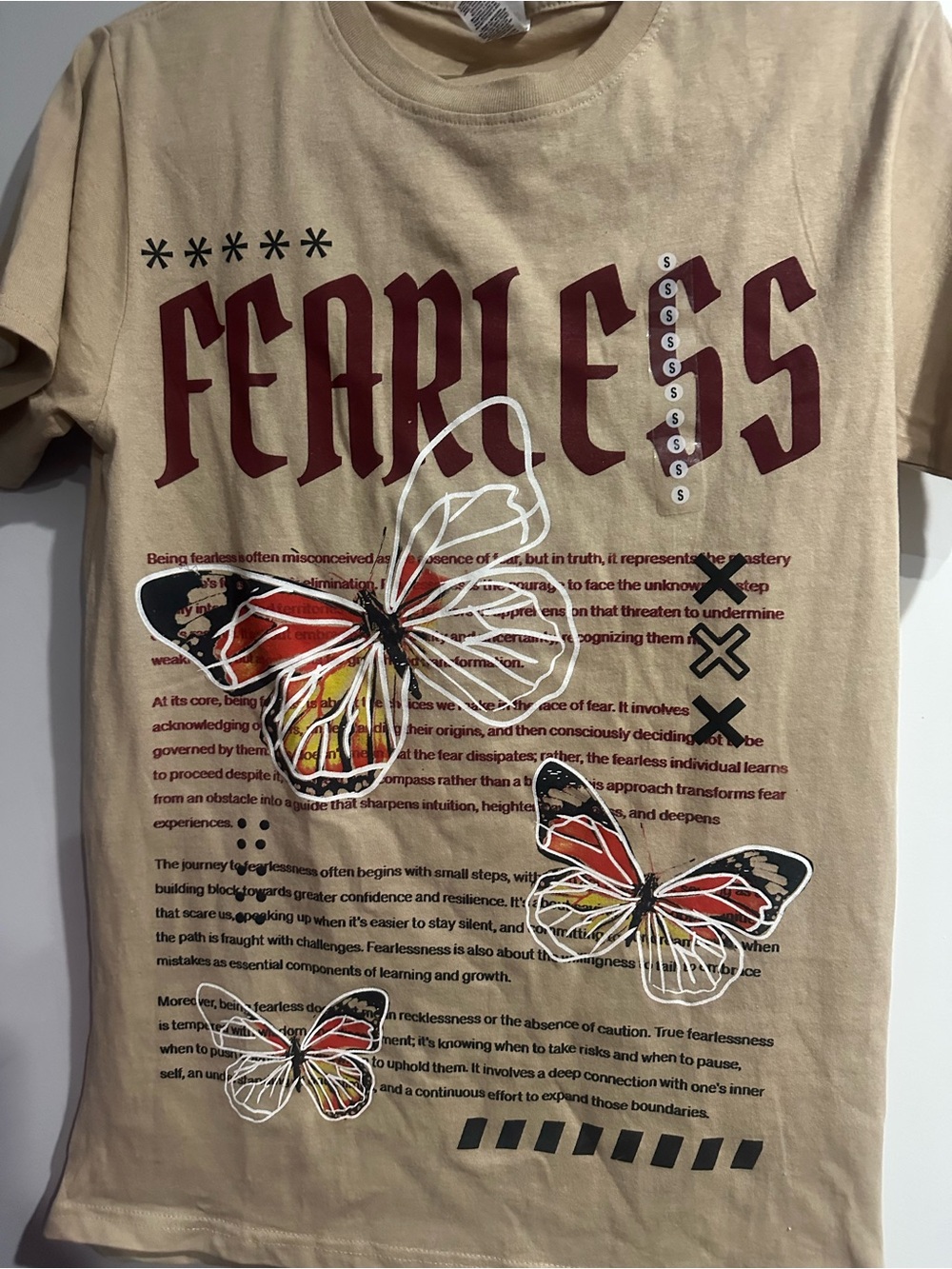 Fearless Butterfly Graphic Tee - Beige